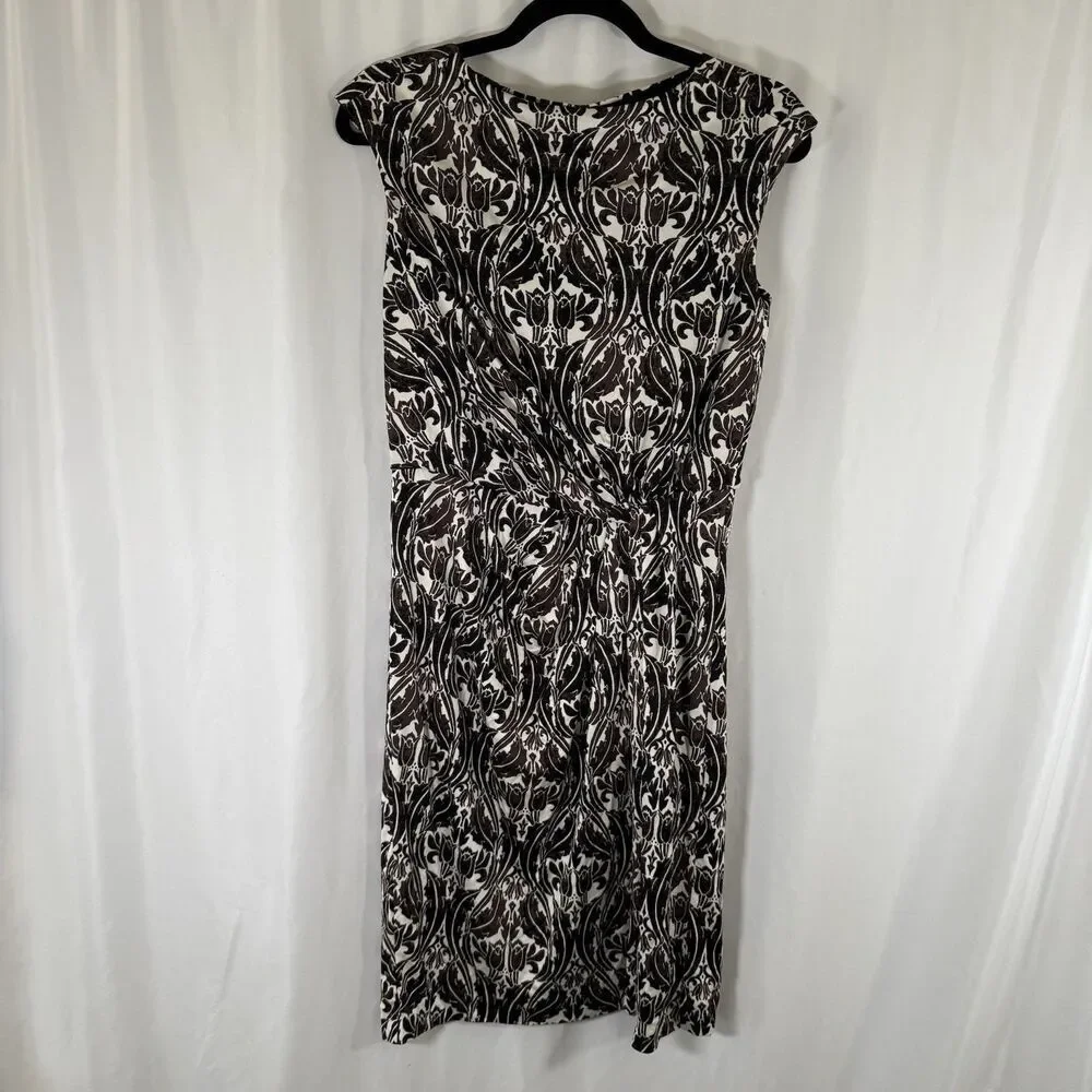 Tory Burch Silk Midi Dress Women's Small White Black Floral Pull On Sleeveless